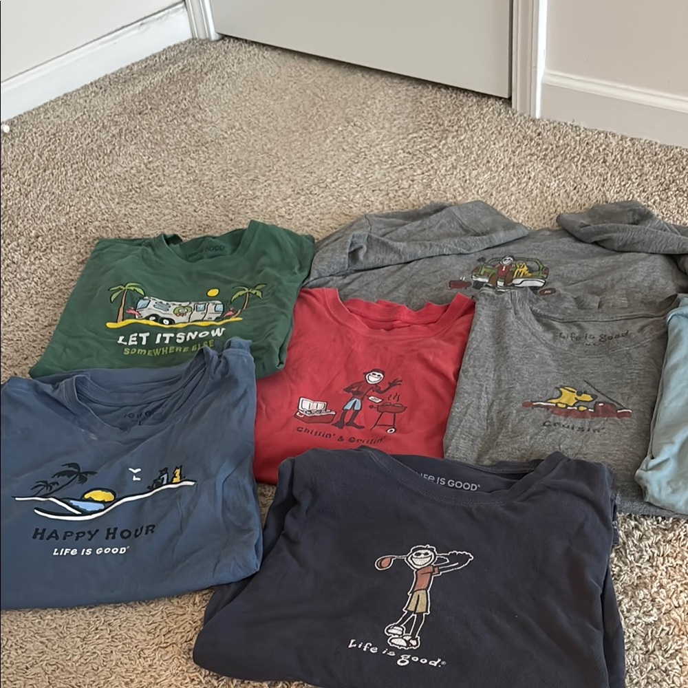 Life Is Good Green and Red Short Sleeve Tees